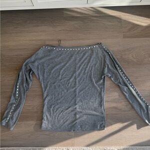 Zara Gray Long Sleeve Top with Silver Stud Trim